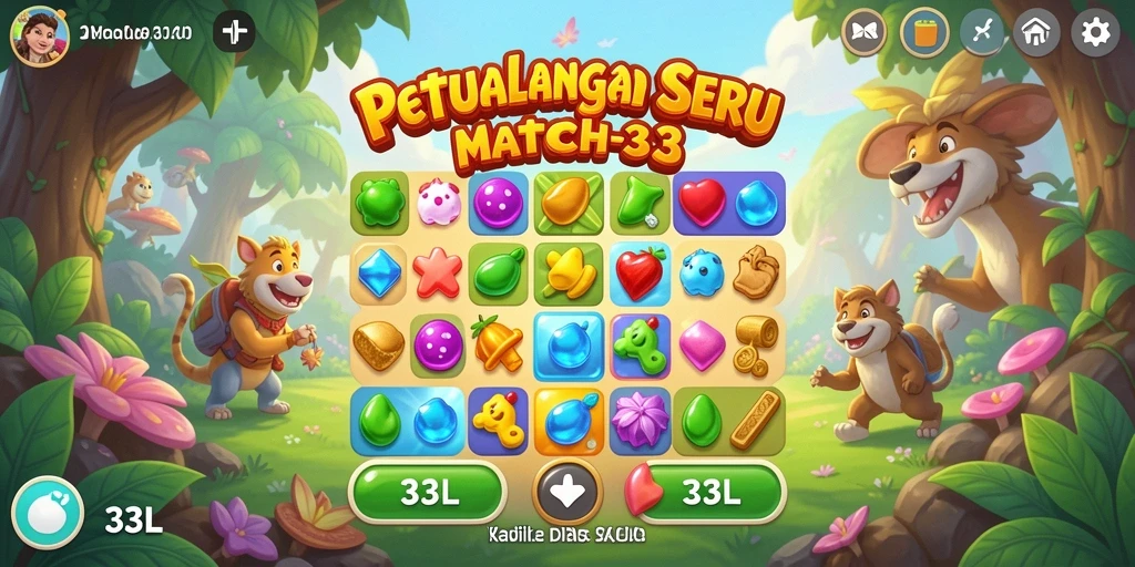 Tampilan gameplay seru di 33L dengan elemen Match-3 yang menantang.