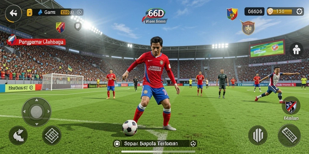 Tampilan gameplay menegangkan dalam aksi sepak bola yang mendebarkan.