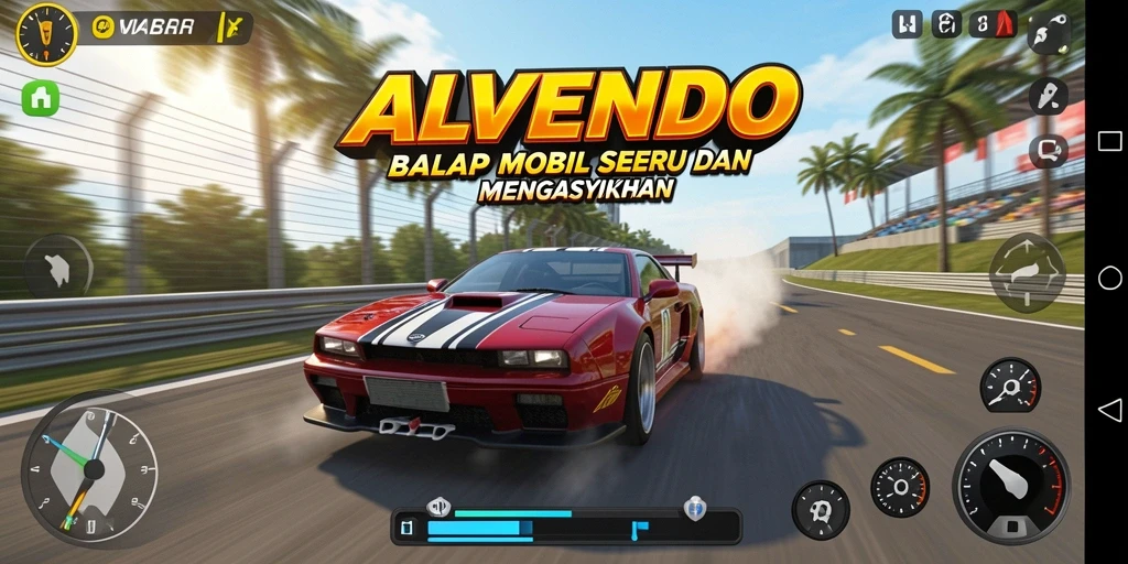 Screenshot gameplay ALVENDO menampilkan aksi balap yang mendebarkan.