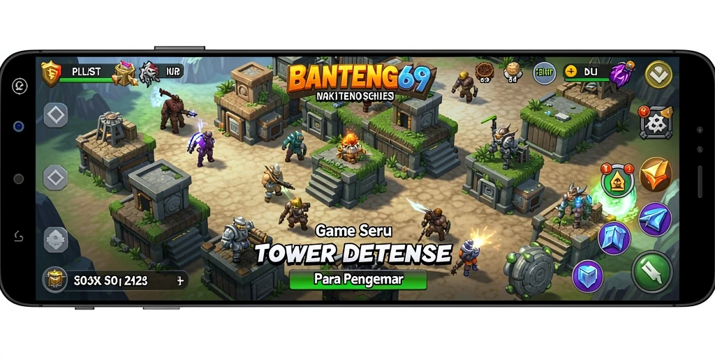 Tampilan gameplay Tower Defense yang intens dan menegangkan di BANTENG69.