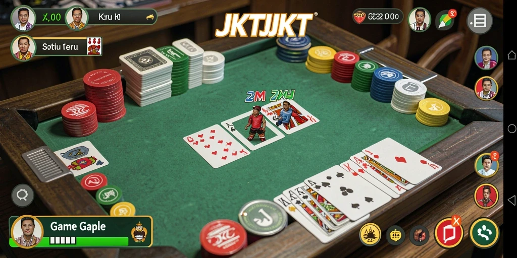 Screenshot utama JKTJKT menampilkan keseruan bermain Gaple secara online.