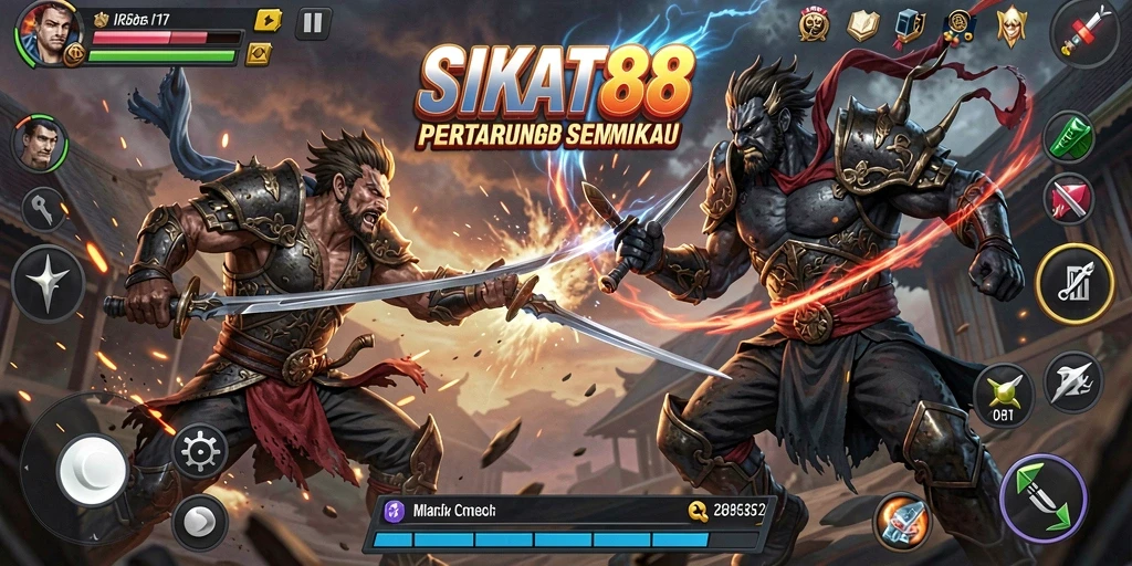 Gameplay Fighting epik dengan karakter yang menonjol.