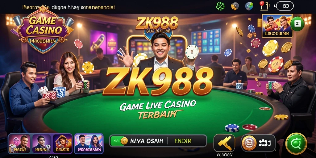 Tampilan gameplay ZK988 dengan dealer langsung di meja kasino.